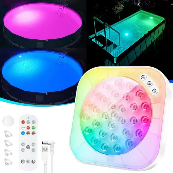 Pool Lights, Rechargeable Underwater Pool Lights for Above Ground Pools with Remote, Led Pool Light for Inground Pool Waterproof, Magnetic Submersible Led Lights for Swimming Pool,Pond,Hot tub