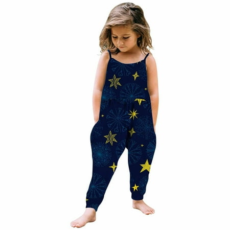 

EQWLJWE Christmas Toddler Baby Girl Jumpsuits Cartoon Printing Strap Romper Pants With Pockets Christmas Clothing for Girls Holiday Clearance
