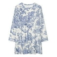 thumbnail image 2 of Blue Toile De Jouy Loose Dress Evening Dress Summer Dresses for Women Luxury Dress Long Sleeved Dress, 2 of 4