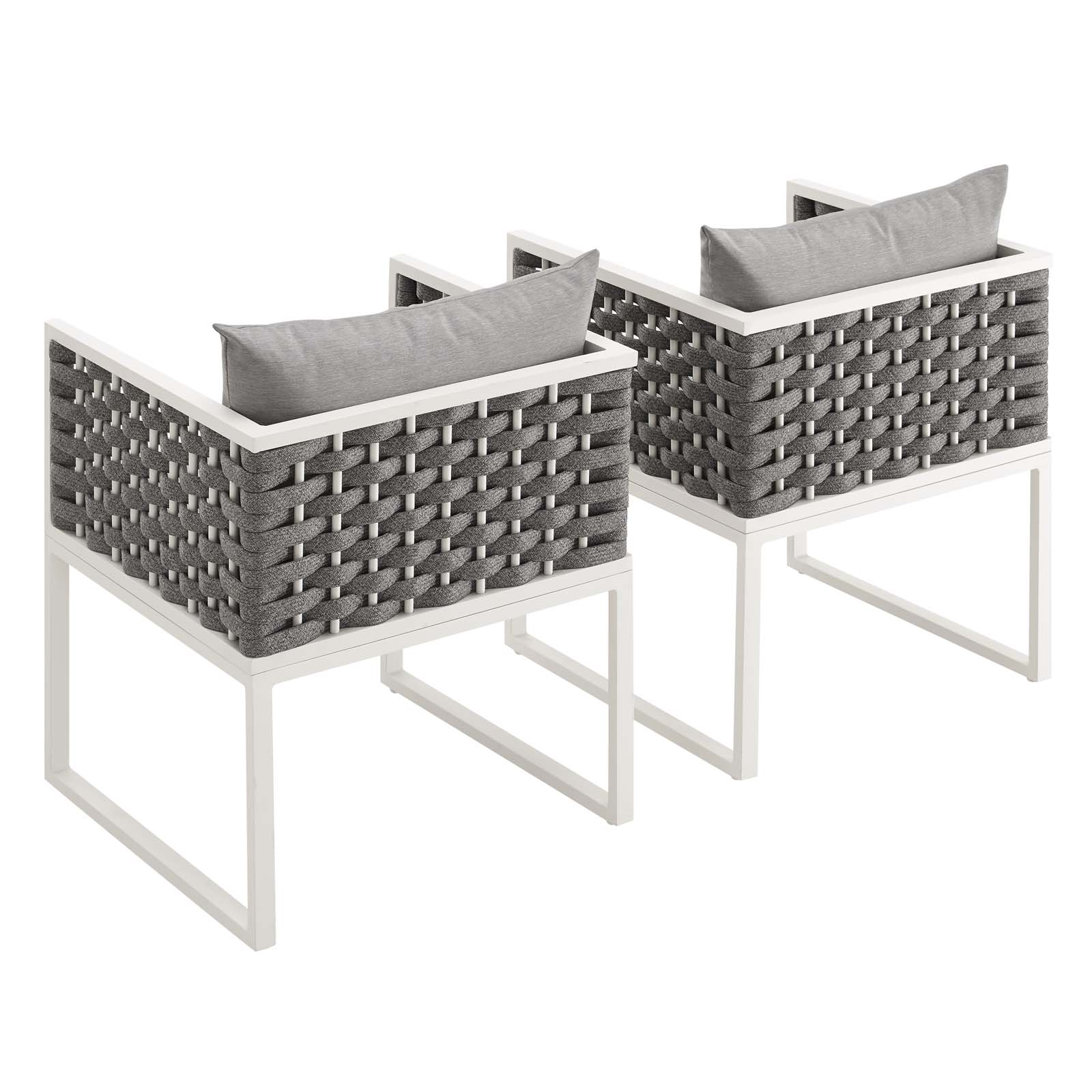 Modern Contemporary Urban Outdoor Patio Balcony Garden Furniture Side Dining Chair Armchair, Set of Two, Fabric Aluminium, White Grey Gray - image 3 of 6