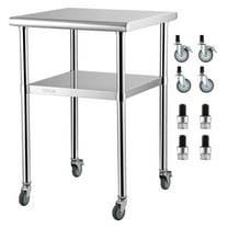 Stainless Steel Prep Table 24x24x36 Inch - 600lbs Capacity Heavy Duty Work Table with Adjustable Shelf & Wheels - Commercial Kitchen Workstation