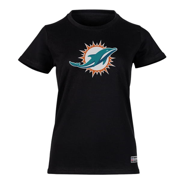 NFL Playera Aficionado Básica Miami Dolphins Negro para Mujer, Talla Chica