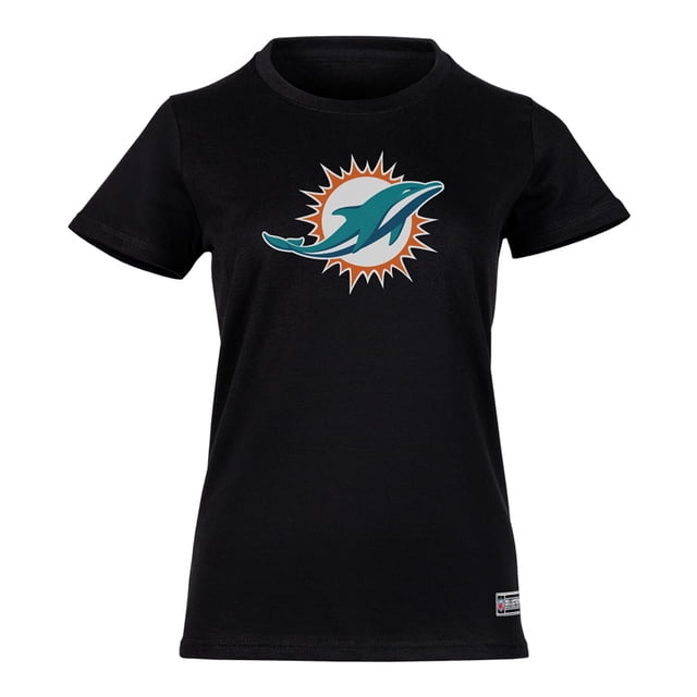 NFL Playera Aficionado Básica Miami Dolphins Negro para Mujer, Talla Chica