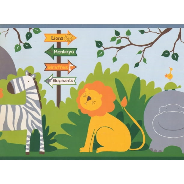 Wallpaper Border - Cartoon Animals Lion Giraffe Rhino ...