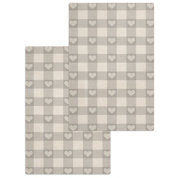 Grey Plaid Kitchen Dish Towels for Drying Dishes Set of 2, Country Cute Love Pastoral Heart Lattice Waffle Weave Microfiber Hand Tea Bathroom Towels Quick Dry & Absorbent Towel 15.7x23.6