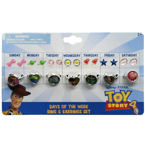 Disney Toy Story 4 Days of the Week Earring and Ring Set