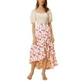 thumbnail image 2 of INSPIRE CHIC Women's High Low Ruffle Hem Skirt Elastic Waisted Ruched Floral Maxi Tiered Skirt L Cream White, 2 of 5