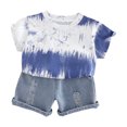 thumbnail image 2 of Fesfesfes Kids' Floral Print Summer Set Plaid Flying Sleeve Top and Bow Shorts Cute Fashion 2-Piece Denim Outfits for Girls and Boys 1-6 Years(Blue,2-3 Years), 2 of 9