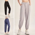 thumbnail image 2 of TFixol Pantalones deportivos para mujer Color sólido elástico cintura alta bolsillo con cordón, 2 of 4