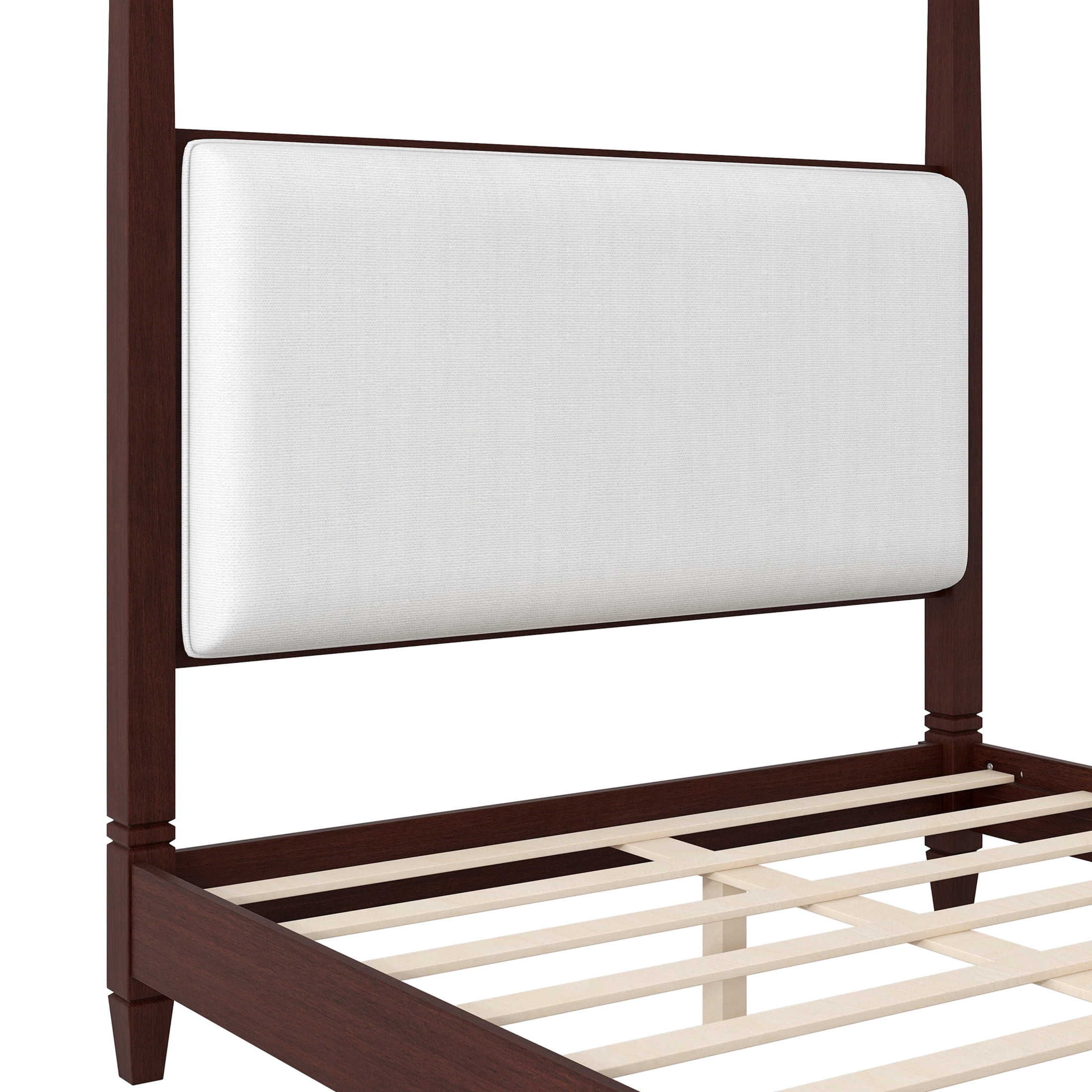 Noble House Yervon Queen Size Wooden Canopy Platform Bed with Upholstered Headboard and Tapered Legs, Espresso