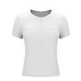 thumbnail image 3 of New summer arrivals Olyvenn Women Basic Adjustable Zip Up Short Sleeve T-Shirt Workout Crop Top Double Lined Tank Slim Fitted Ruched Going Out Top White S, 3 of 8