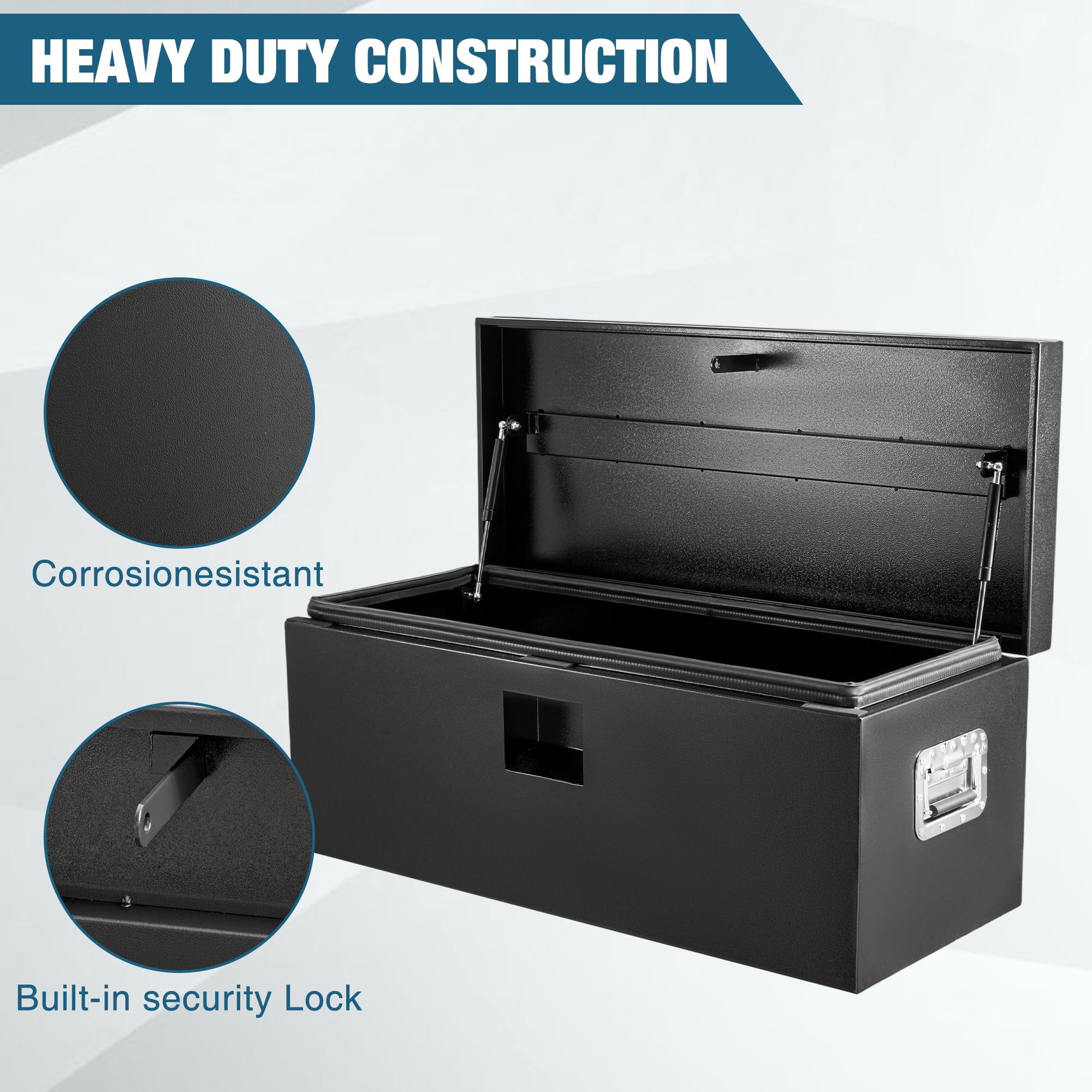 Steel Truck Bed Tool Box, Heavy Duty Metal Tool Box Organizer with Handle & Safe Lock, Trailer Box with Safe Hinge for Truck, Pickup, RV, Trailer