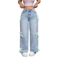 thumbnail image 1 of Pantalones de mezclilla de pierna recta con lazo lindo for mujer, pantalones vaqueros casuales holgados de talle alto, pantalones de moda Y2K con bolsillos, 1 of 4