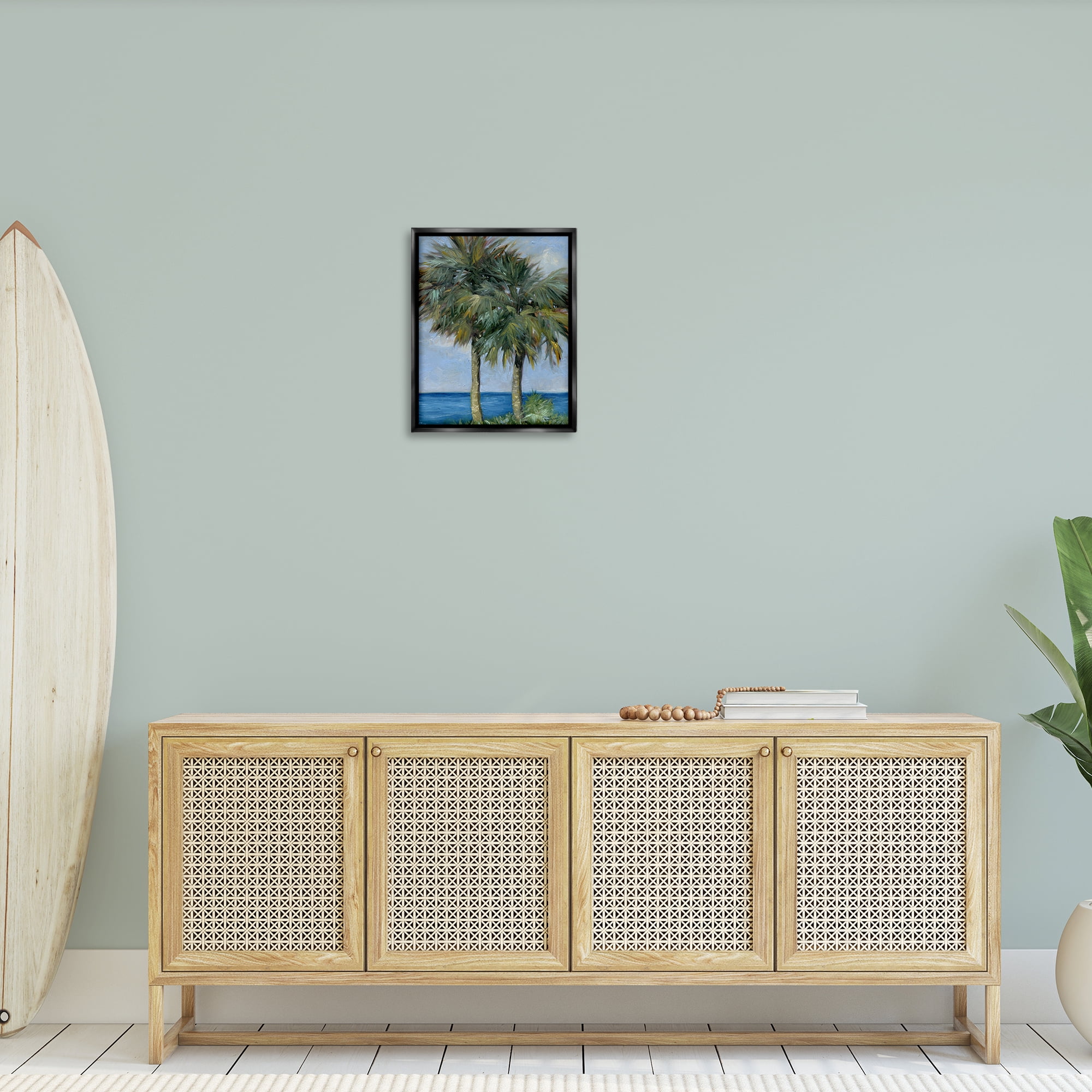 Stupell Industries Full Brushed Palms Landscape Painting Black Floater Framed Canvas Art Print Wall Art, 17 x 21