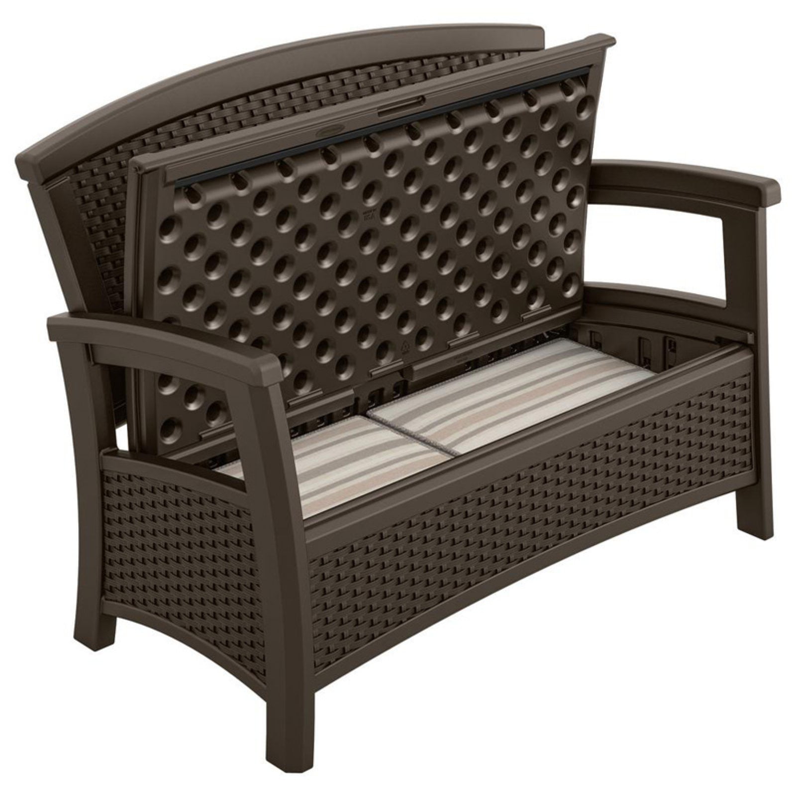 Suncast Elements Resin Wicker Bench With Storage Dark Brown