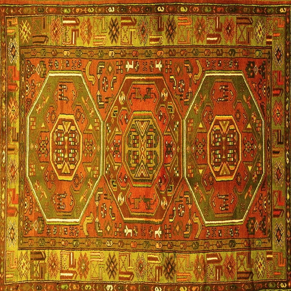 Ahgly Company Machine Washable Indoor Square Persian Yellow Traditional Area Rugs, 8' Square