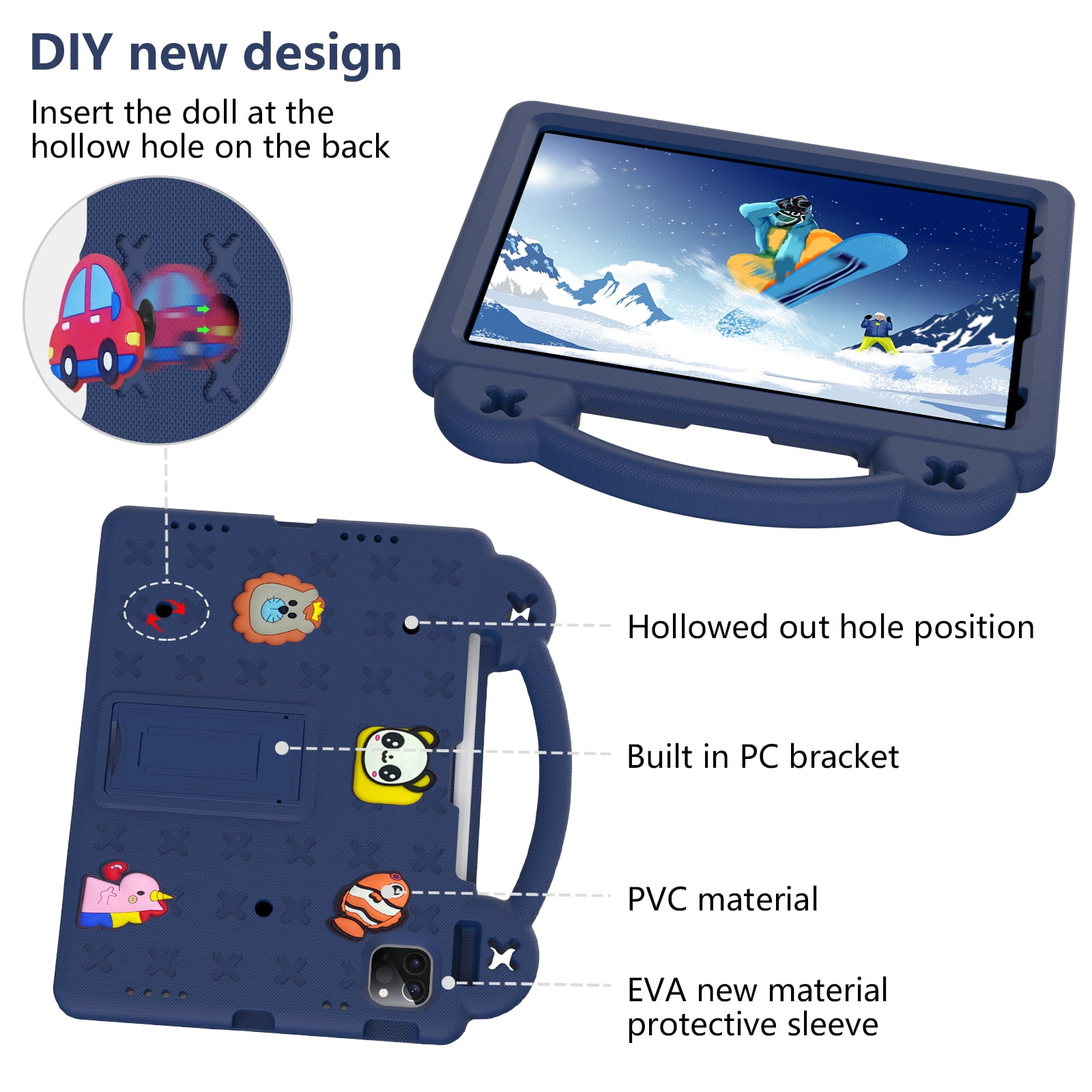 Rugged Case for Apple iPad A16 11th Gen 11 inch 2025 & iPad 10th Gen 10.9" with Screen Protector Film, Shockproof EVA Foam Cover with Adjustable Shoulder Strap, Built-in Kickstand, Child-Friendly