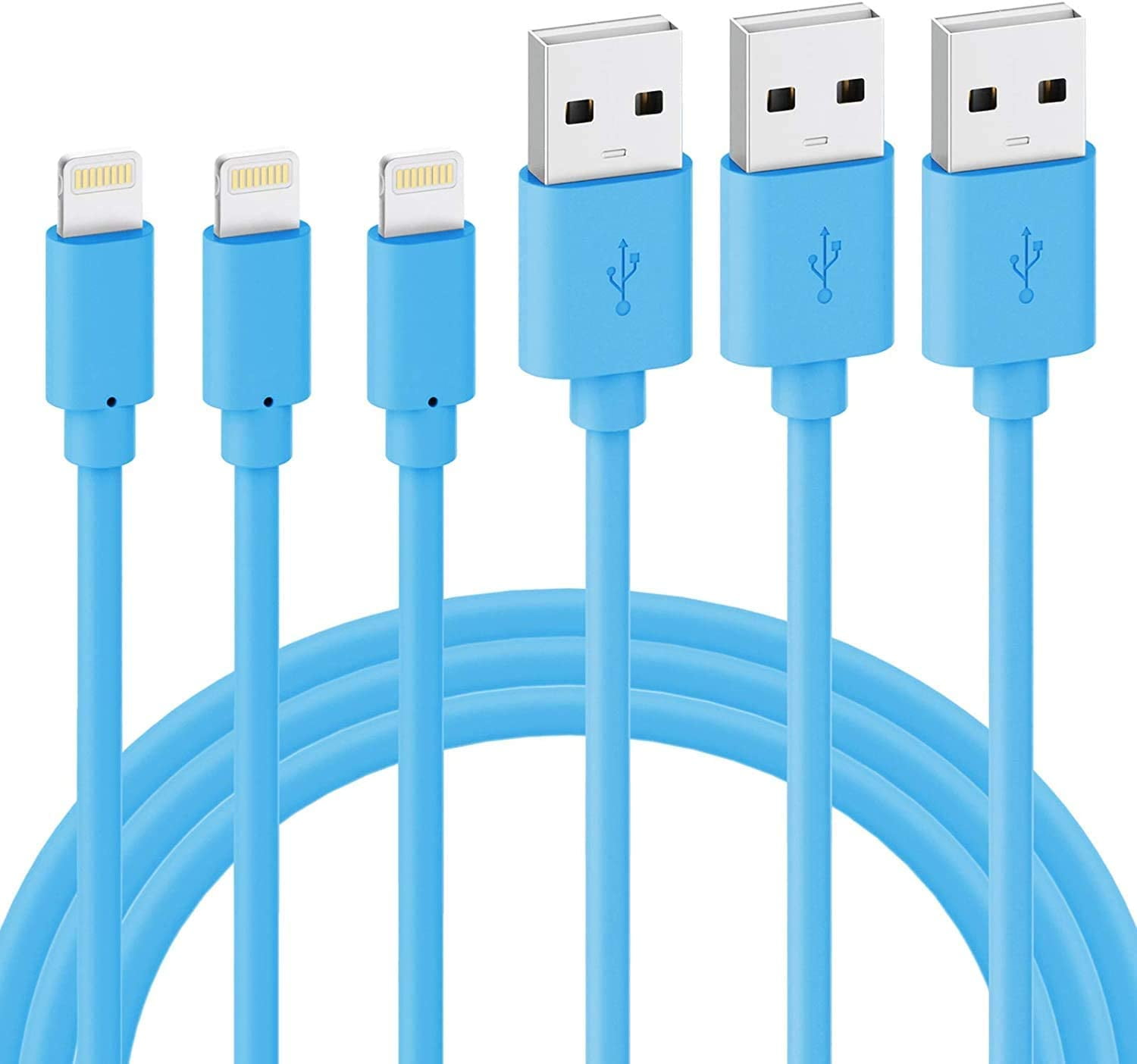 Quntis Lightning Cable Certificated 3 Pack 6ft iPhone Cord for iPhone X 8 8 Plus 7 7 Plus 6s 6s Plus 6 6 Plus SE 5s 5c 5 iPad Mini iPad Air iPad Pro iPod and More Blue