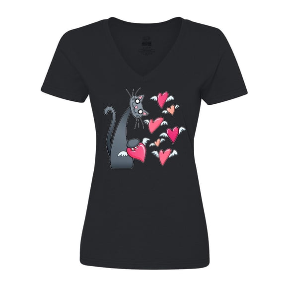 Inktastic Cat Versus Valentine’s Day Hearts with Wings Women's V-Neck T-Shirt