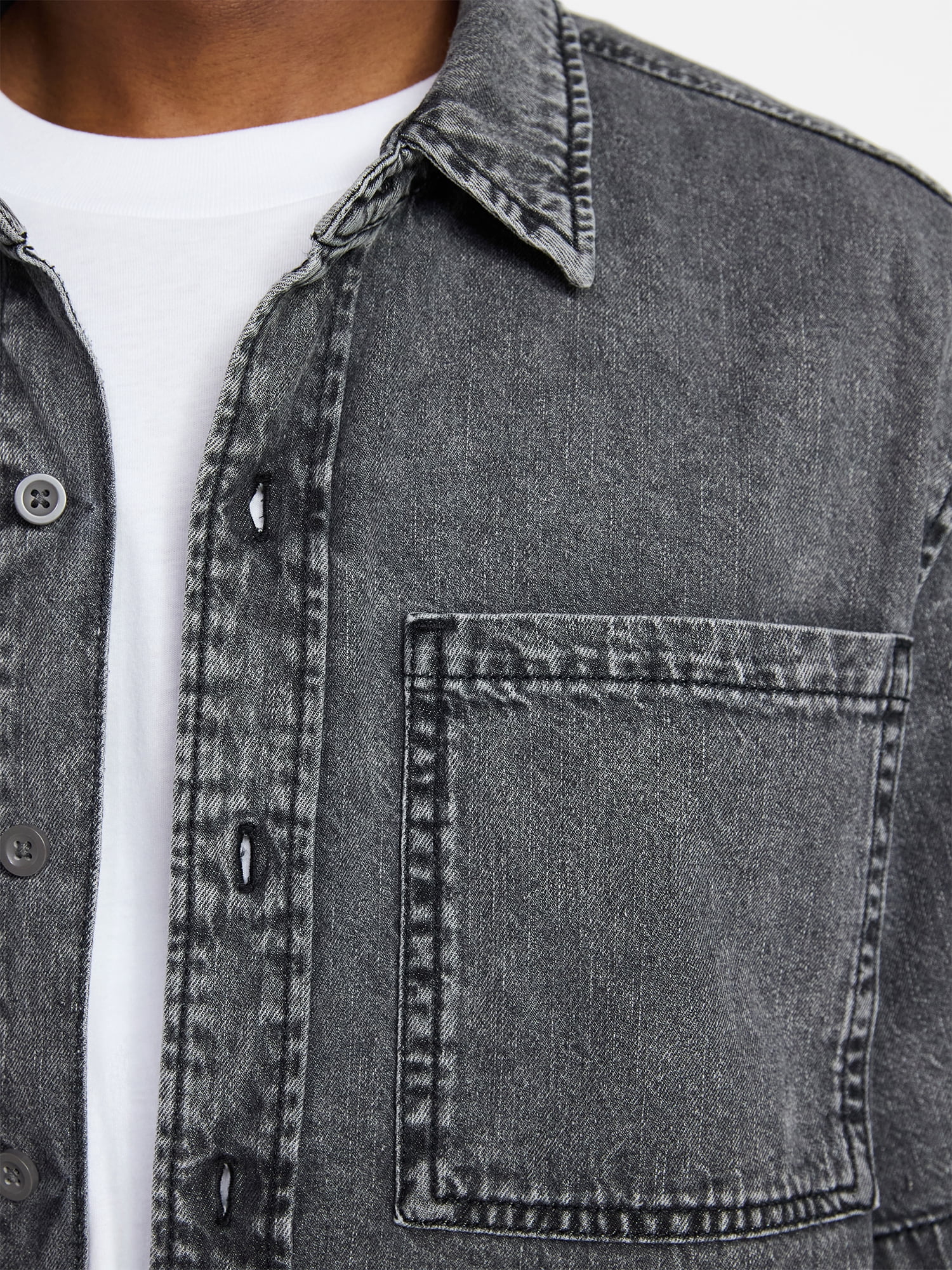 No Boundaries Denim Boxy Fit Shirt with Short Sleeves, Men's XS-4XLT