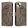 thumbnail image 2 of Dteck Pattern Case for iPhone 15,Magnetic Leather Butterfly Floral Embossed Flip Case Card Slots Wallet Stand Cover with Wrist Strap for iPhone 15,Grey, 2 of 7