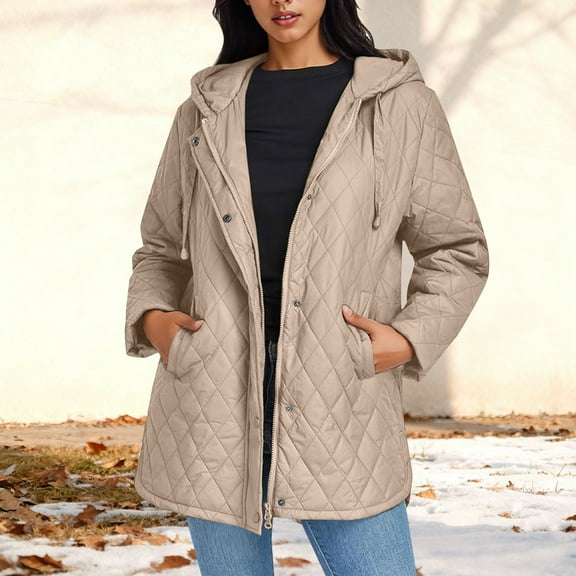 Cutuoiiu Women's Solid Color Long Sleeved Casual Warm Hooded Quilted Jackets Gifts
