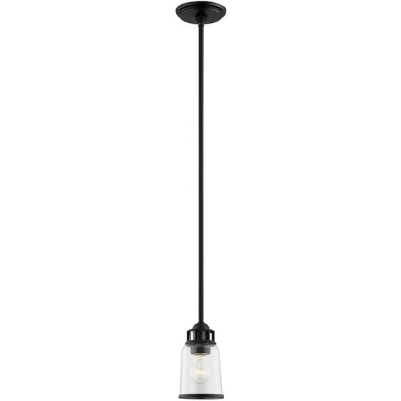 1 Light Black Mini Pendant light Hanging Light Fixture with Hand Blown Clear Seeded Glass Shade
