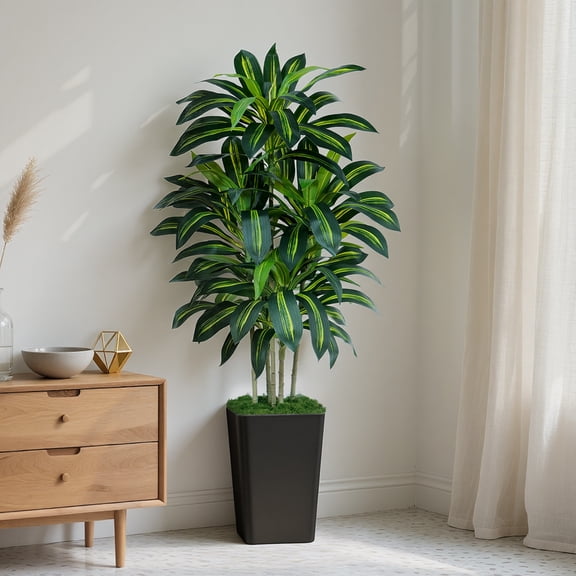 Keeplush 5FT Artificial Dracaena Tree with Planter - Highly Realistic Silk Fake Tree, Adjustable Branches, Maintenance-Free Indoor Faux Plant for Home Office Decor (150cm)