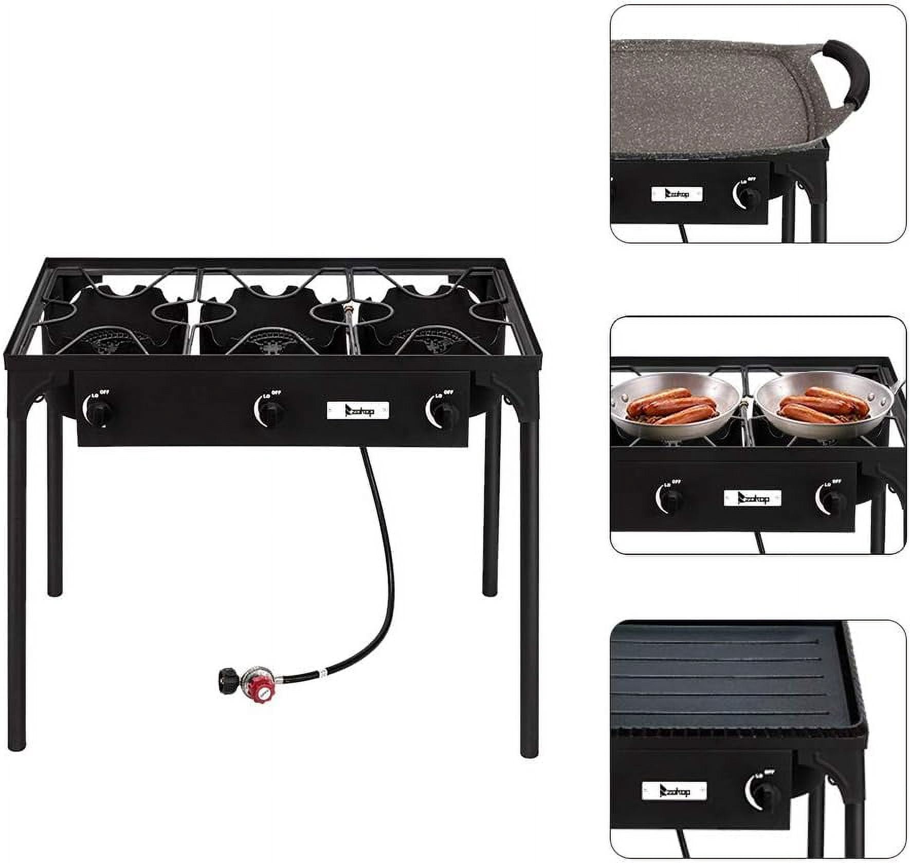 Outdoor Camp Stove High Pressure Propane Gas Cooker Portable Cast Iron Patio Cooking Burner (Three Burner 225000-BTU)