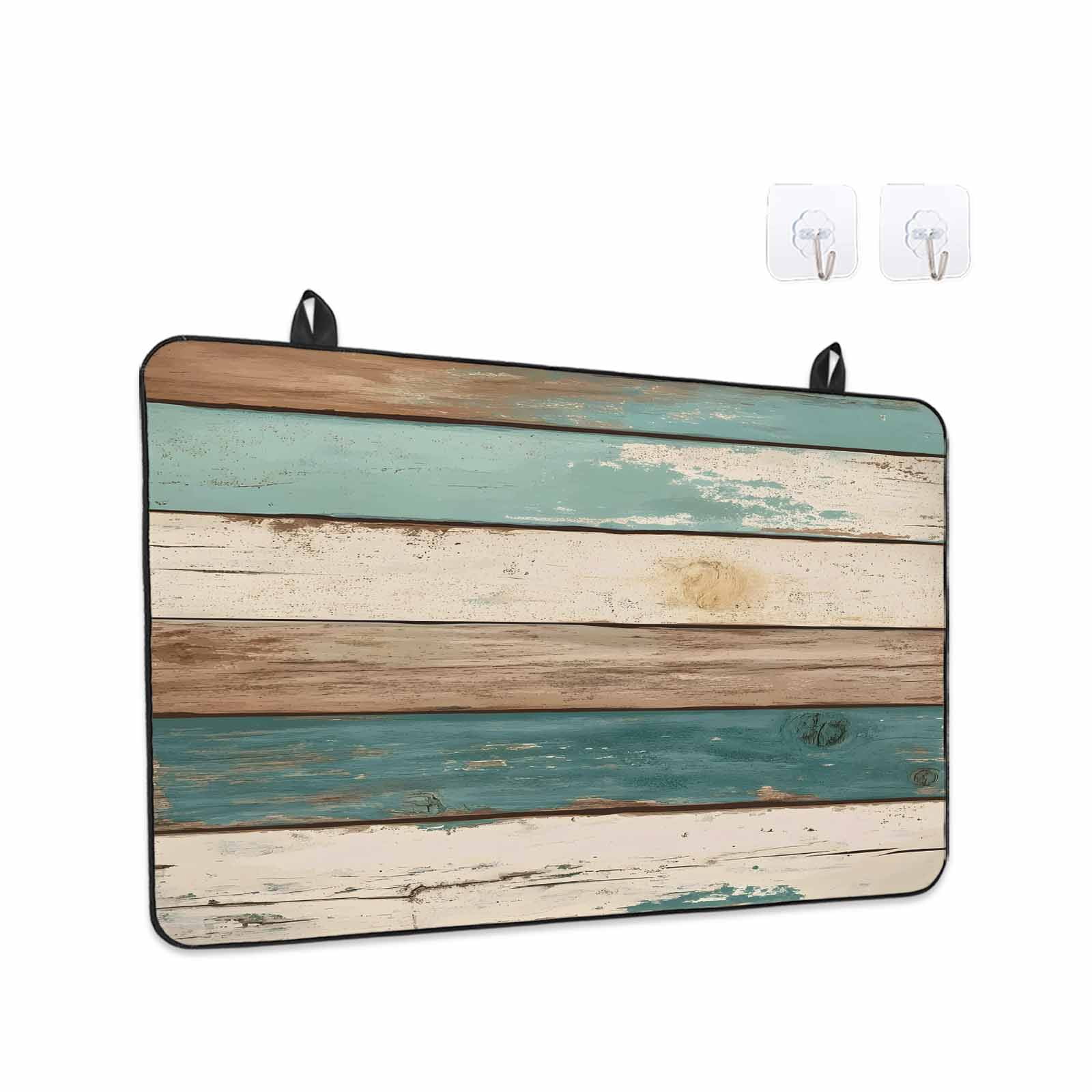 Farmhouse Teal Brown Stove Top Cover for Electric Stove, Heat-proof & Non Slip Glass Top Stove Cover Protector, Retro Ombre Wooden Kitchen Flat Cooktop Rubber Mat 24x21 Inches