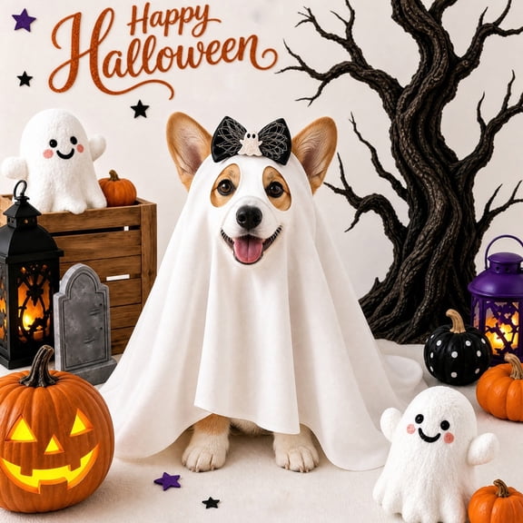 Dog Halloween Costumes, Dog Ghost Costume Funny Pet Ghost Costume with Bow for Small Medium Large Dogs Pets