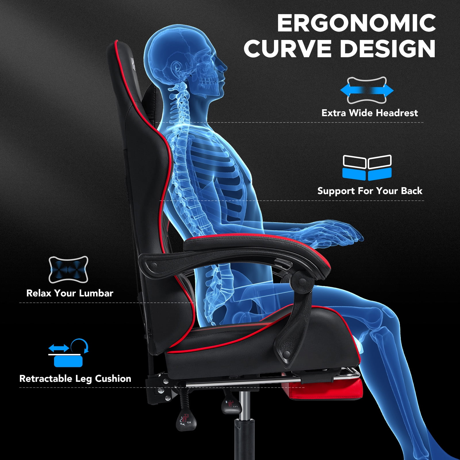 Hoffree Gaming Chair Massage Game Chair with Footrest and Massage Lumbar Support Ergonomic Computer Chair Height Adjustable with Swivel Seat and Headrest