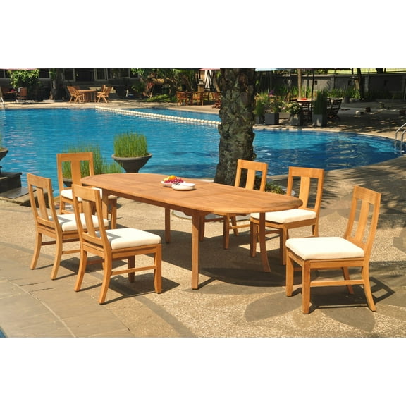 Grade-A Teak Dining Set: 6 Seater 7 Pc: 118" Double Extension Oval Table And 6 Osborne Armless Chairs Outdoor Patio WholesaleTeak #WMDSWVm