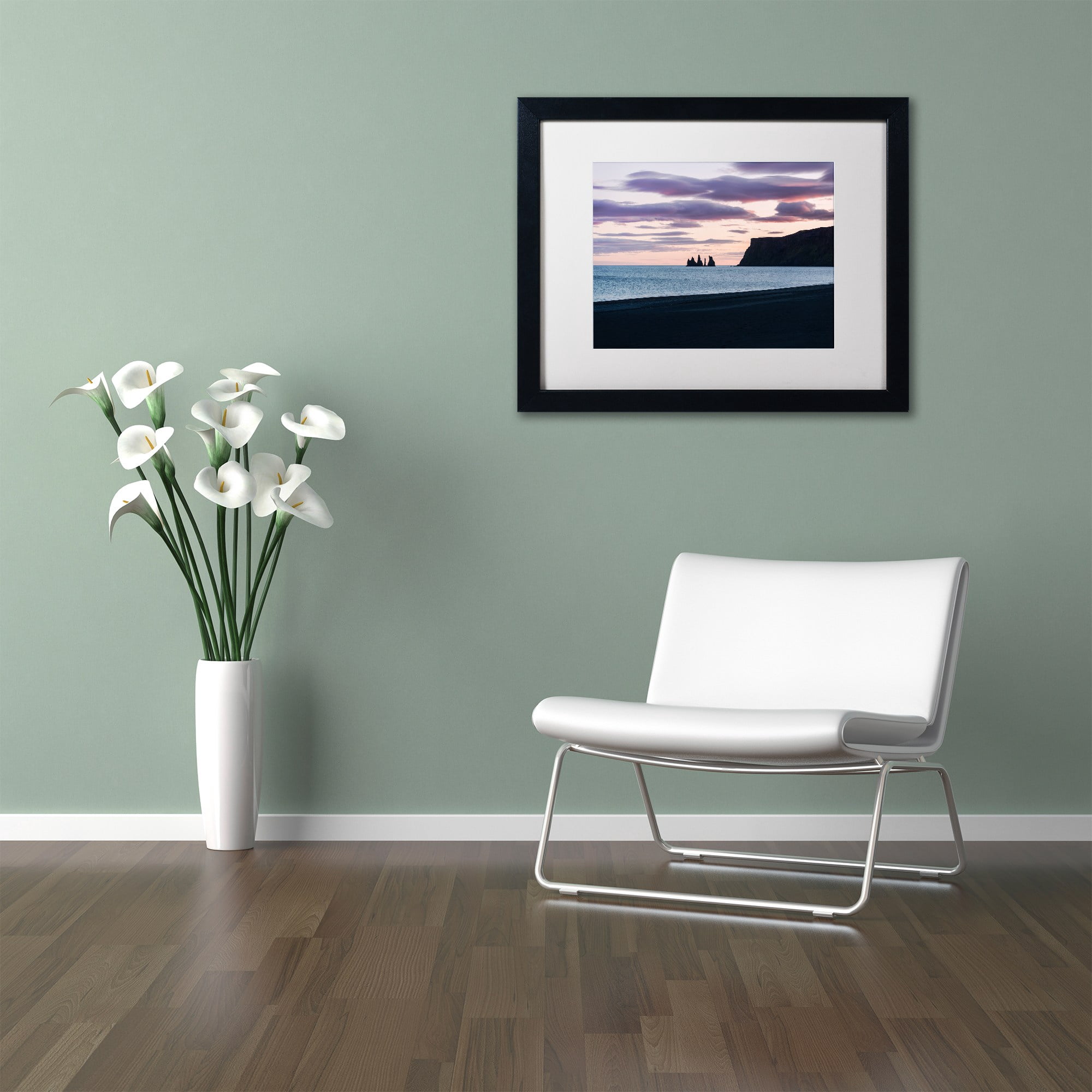 Trademark Fine Art 'Night Falls on Reynisdrangar' Canvas Art by Philippe Sainte-Laudy, White Matte, Black Frame