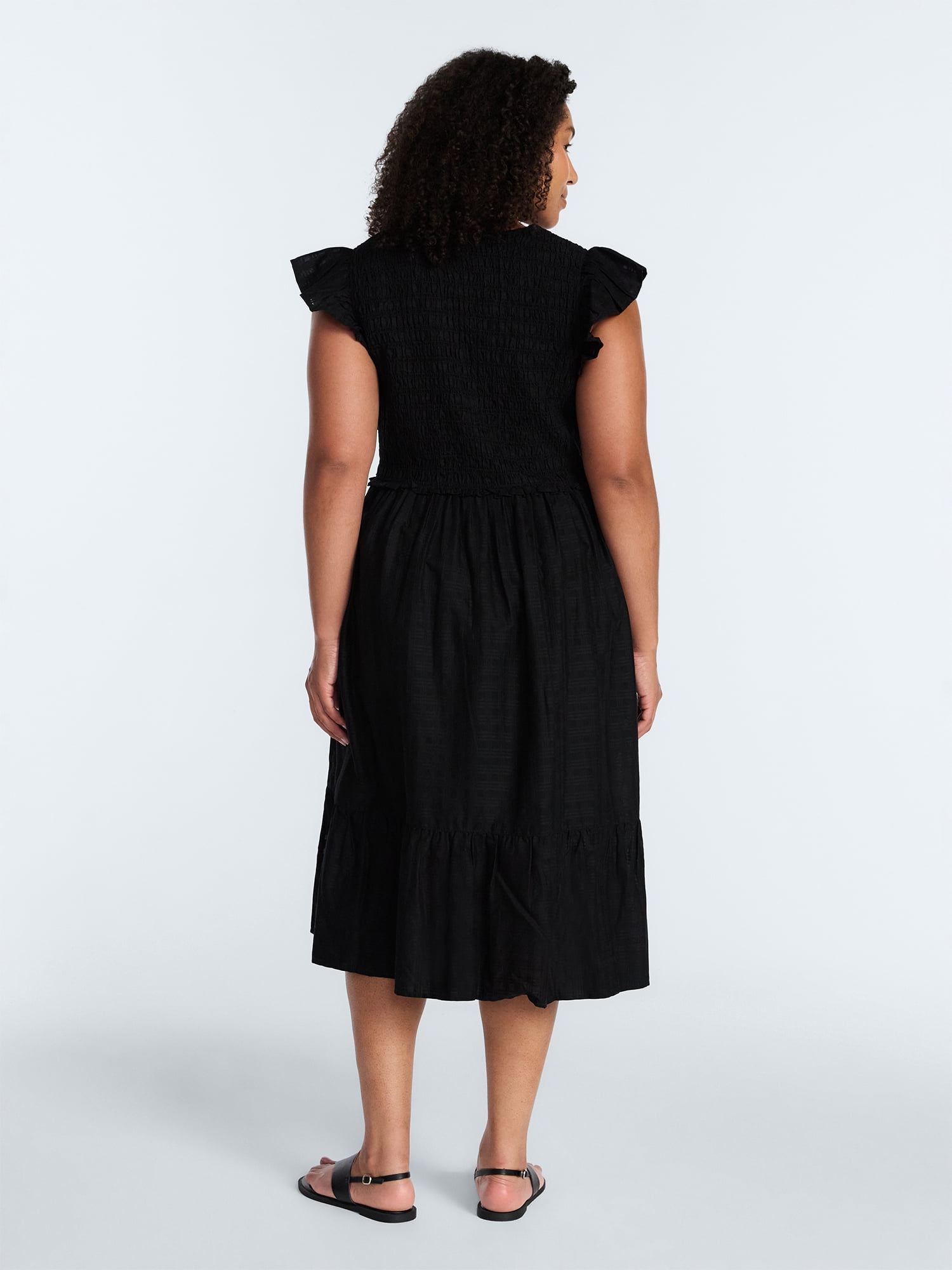 Terra & Sky Women's Plus Cotton Midi Dress with Smocked Bodice, Sizes 0X-5X