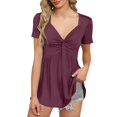 thumbnail image 2 of Red Womens Blouses Womens Front Knotted V Neck Blouse T Shirt Short Sleeve Oversized Tunic Tops Summer Solid Pullover Tees Ladies Tops and Blouses, 2 of 6