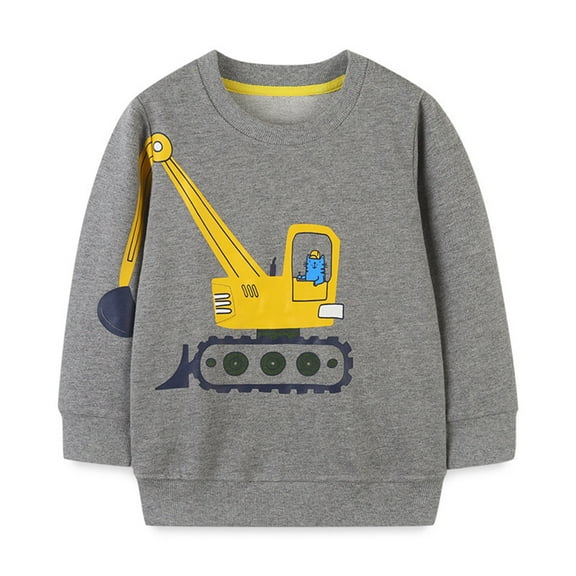 APEXFWDT Kids Toddler Baby Boys Clothes Cute Excavator Printed Crewneck Pullover Sweatshirt Fall Winter Long Sleeve Sweater Tops 5-7Y