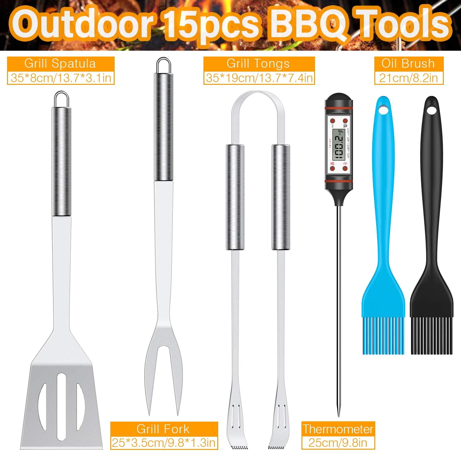 BBQ Grill Accessories,41PCS BBQ Tool Set, ExtraThick Stainless Steel  Barbecue Utensils Cleaning Brush,Shovel Fork BBQ Accessories With Storage  Bag for