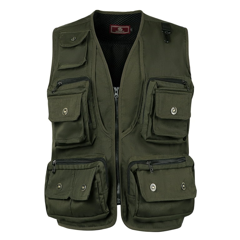 Puntoco Plus Size Coat Clearance Mens Gilet Waistcoat Multi Pocket Fishing  Hunting Hiking Vest Waistcoat Jacket Army Green 10(XL)