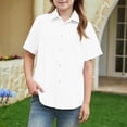 thumbnail image 5 of OIOLOYJM Girls Short Sleeve Dress Shirts Kids Spring Summer Cozy Soft School Uniform Casual Button Down Lapel Collared Shirt White 12-13 Year, 5 of 5