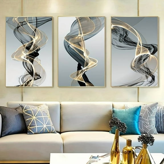 3pcs Canvas Modern Abstract Ribbon Painting, Nordic Wall Art for Bedroom Living Room, 40cm*60cm, No Frame