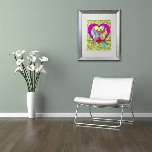 Trademark Fine Art "Lovebirds in Colour" Canvas Art by Hello Angel, White Matte, Silver Frame