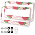 thumbnail image 2 of GZHJMY Strawberry Plaid License Plate Frames Set of 2, Universal Aluminum License Plate Holders 2 Holes Car Tag Frames Automotive Exterior Accessories with Screw Caps Decorative, 2 of 7