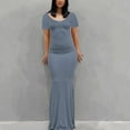 thumbnail image 2 of Summer Saving Wycnly Summer Dresses for Women Evening Party Prom Sexy Slim Mermaid Long Dresses Short Sleeve Round Neck Solid Maxi 2024 Dress Gray l Under $5, 2 of 4