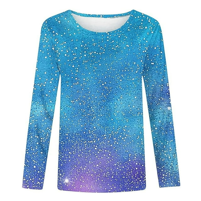 HNMKIU Hauts pour Filles Manches Longues Chandail à Sequins Imprimé Flash pour Enfants Chemise Ronde Décontractée Printemps Été pour Petites Filles à la Mode