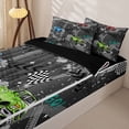 thumbnail image 3 of Castle Fairy Cartoon Monster Truck Zipper Full Size Comforter Sets with Fitted Sheet and 2 Pillowcases for Boys,Racing Checkered Flag Zipper Bedding Set,Gray Blue Green,4pcs,Black Reversible, 3 of 6