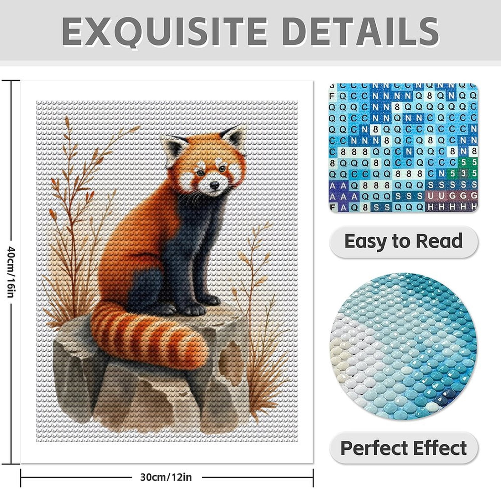Diamond Art Kit for Adults, Red Panda On Rock With Foliage Diamond Painting for Adults Beginners, DIY Diamond Art Painting Kits, 5D Diamond Painting Crafts for Home Decor 12x16 Frameless
