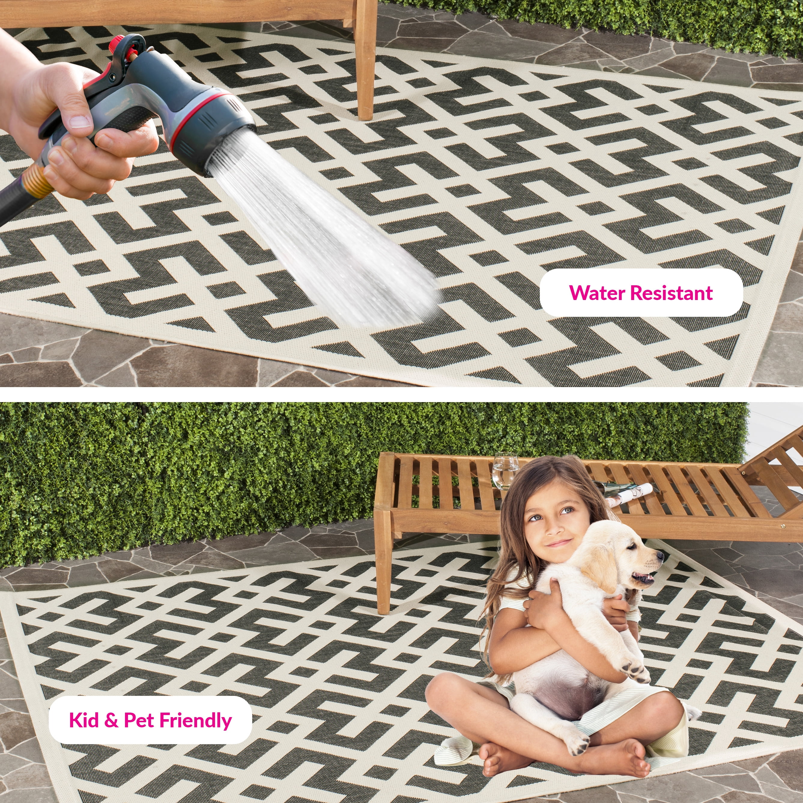 Safavieh Courtyard Alvin Geometric Indoor/Outdoor Area Rug, Black/Beige, 5'3" x 7'7"