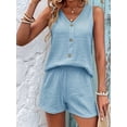 thumbnail image 6 of Women'S Summer Sleeveless Button Linen Vest Shorts Set Casual Matching Outfits Light Blue M, 6 of 7