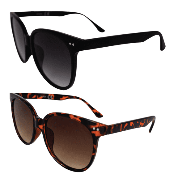 AlterImage Glam Fashion Retro Sunglasses for Women 2 Pair Tortoise & Black Frames w/ Silver Metal Accents Gradient Brown & Gradient Smoke Lenses